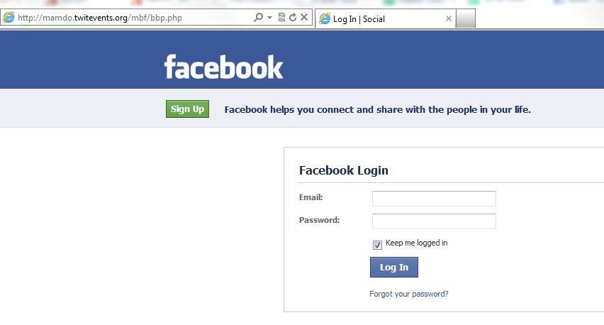 false facebook login